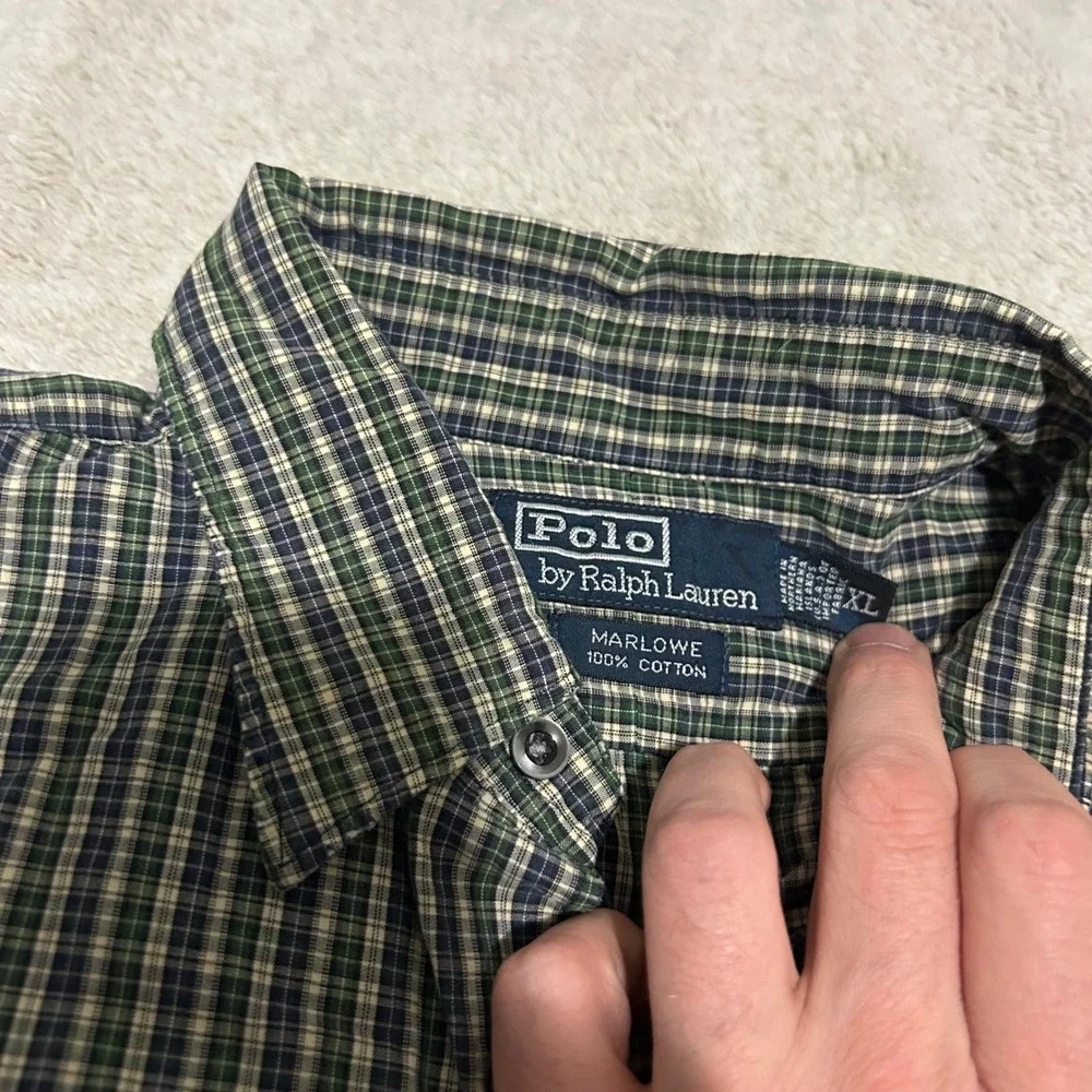 Polo Ralph Lauren Button Down Shirt Mens XL Green Plaid Marlowe‎ Cotton